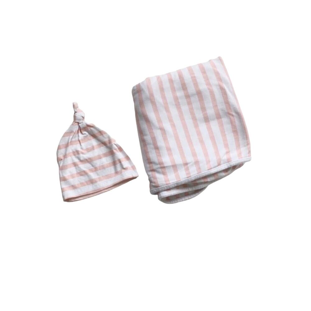 June & January Blush Stripe Cozy Blanket & Hat